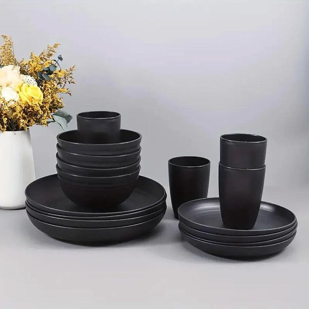 Aimall 16 Piece Wheat Straw Tableware Set, Black, photo 6 of 6