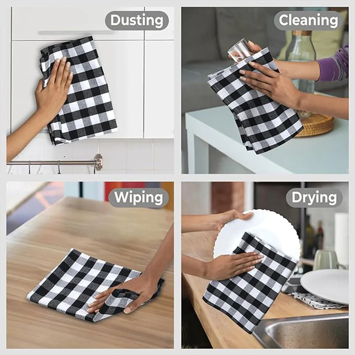 6PCS Checkered Kitchen Towels Dishwashing Cloths Cleaning Cloth Set