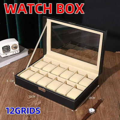 Aimall 12 Grid Leather Watch Display Box