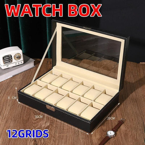 12Grids Leather Watch Jewelry Display Storage Holder Case Box