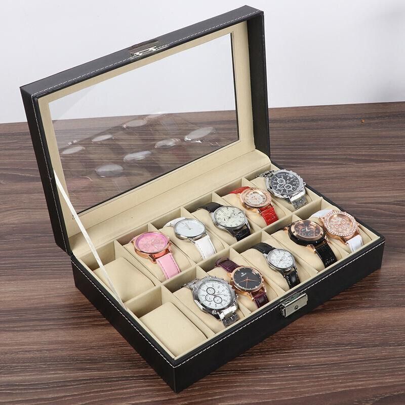 12Grids Leather Watch Jewelry Display Storage Holder Case Box