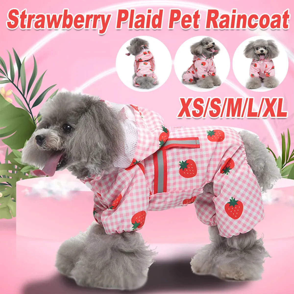 Strawberry Checkered Cat Raincoat Outdoor Rainy Days Dog Raincoat
