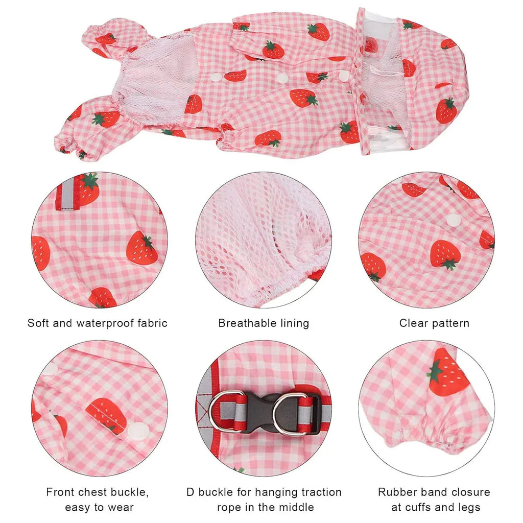 Strawberry Checkered Cat Raincoat Outdoor Rainy Days Dog Raincoat