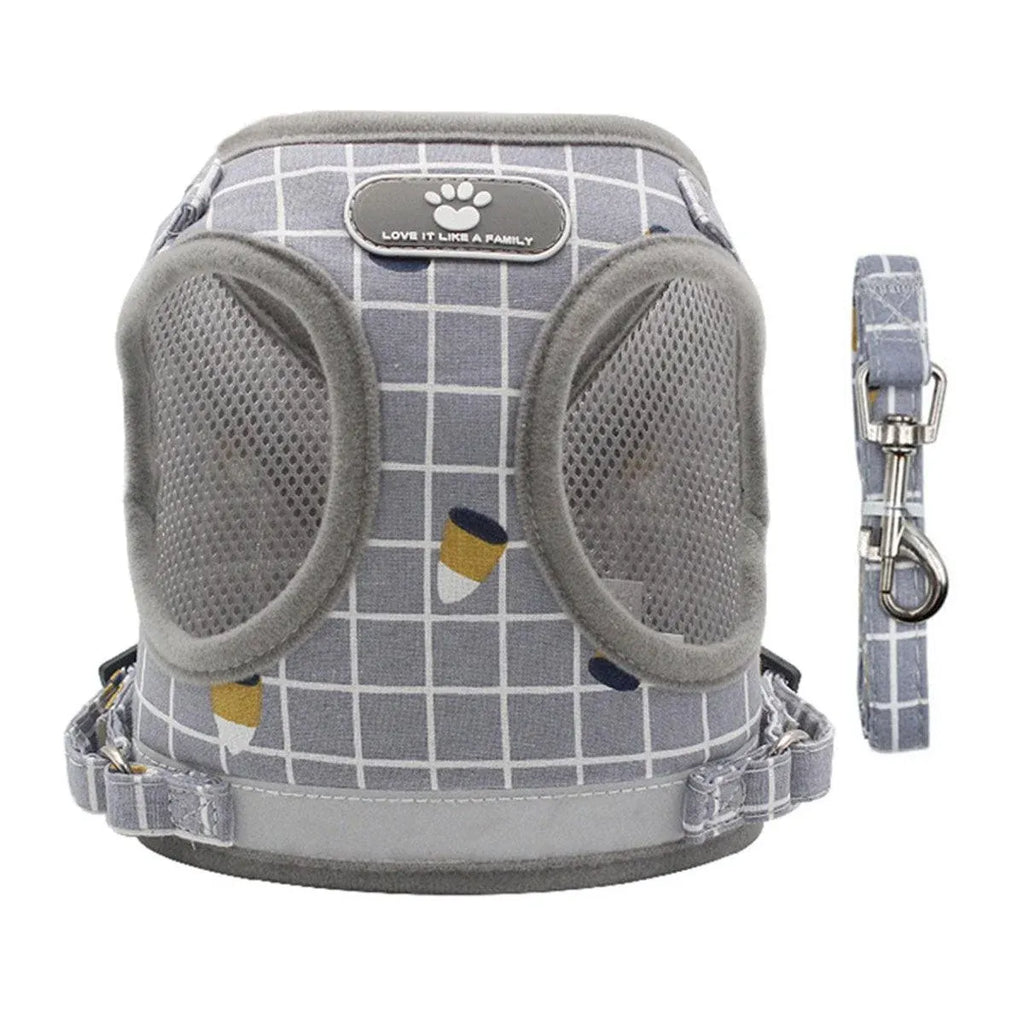 Grey Kitten Dog Cat Walking Harness Lead Leash Collar Pet Vest Mesh