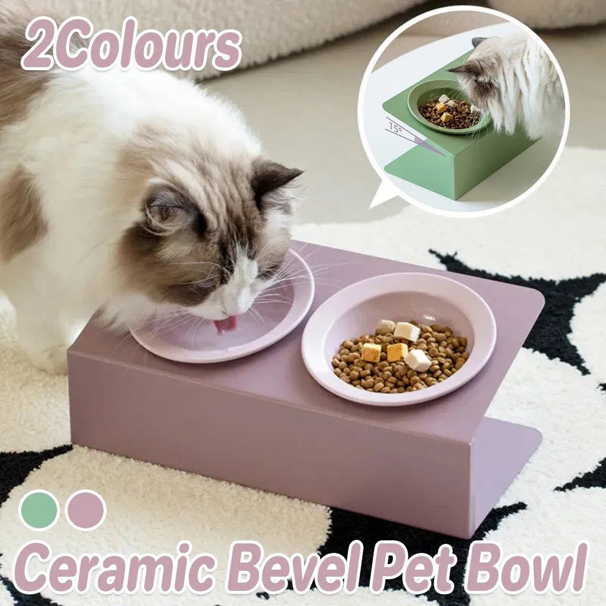 Ceramic Slanted Double Pet Bowl Cat Dog Food Water Bowl Non-Slip