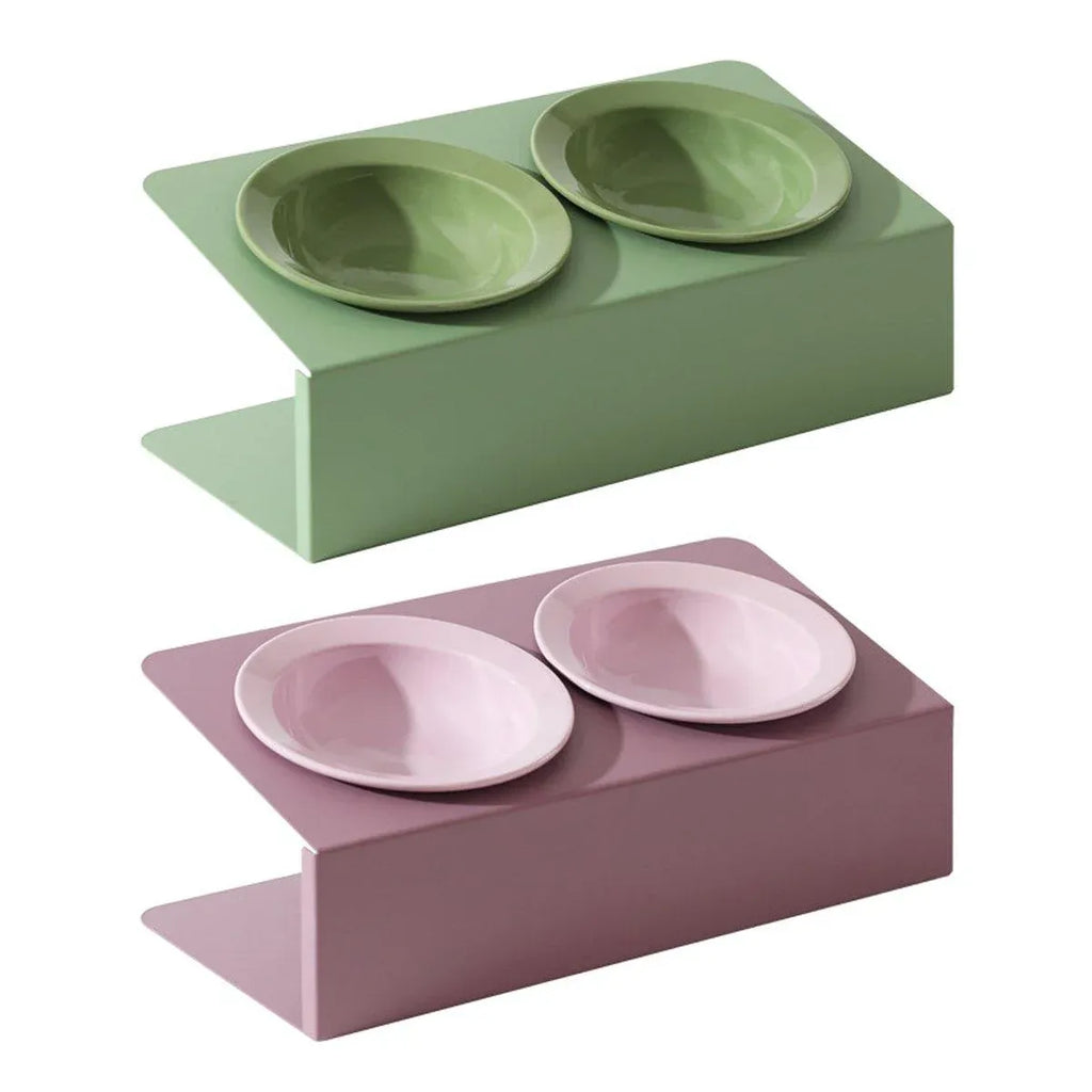 Ceramic Slanted Double Pet Bowl Cat Dog Food Water Bowl Non-Slip