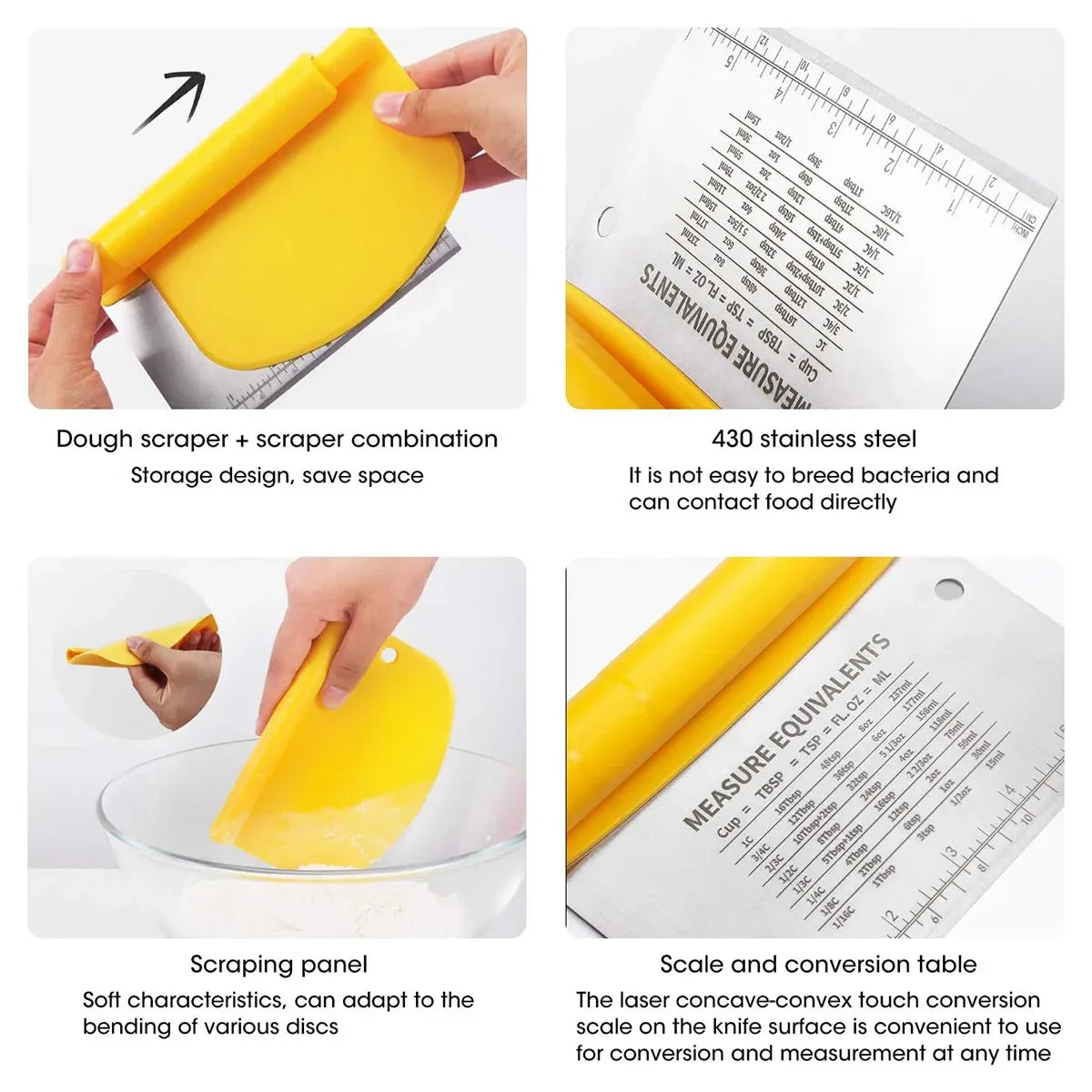 Stainless Steel Bench Scraper and Noodle Cutter with Scale