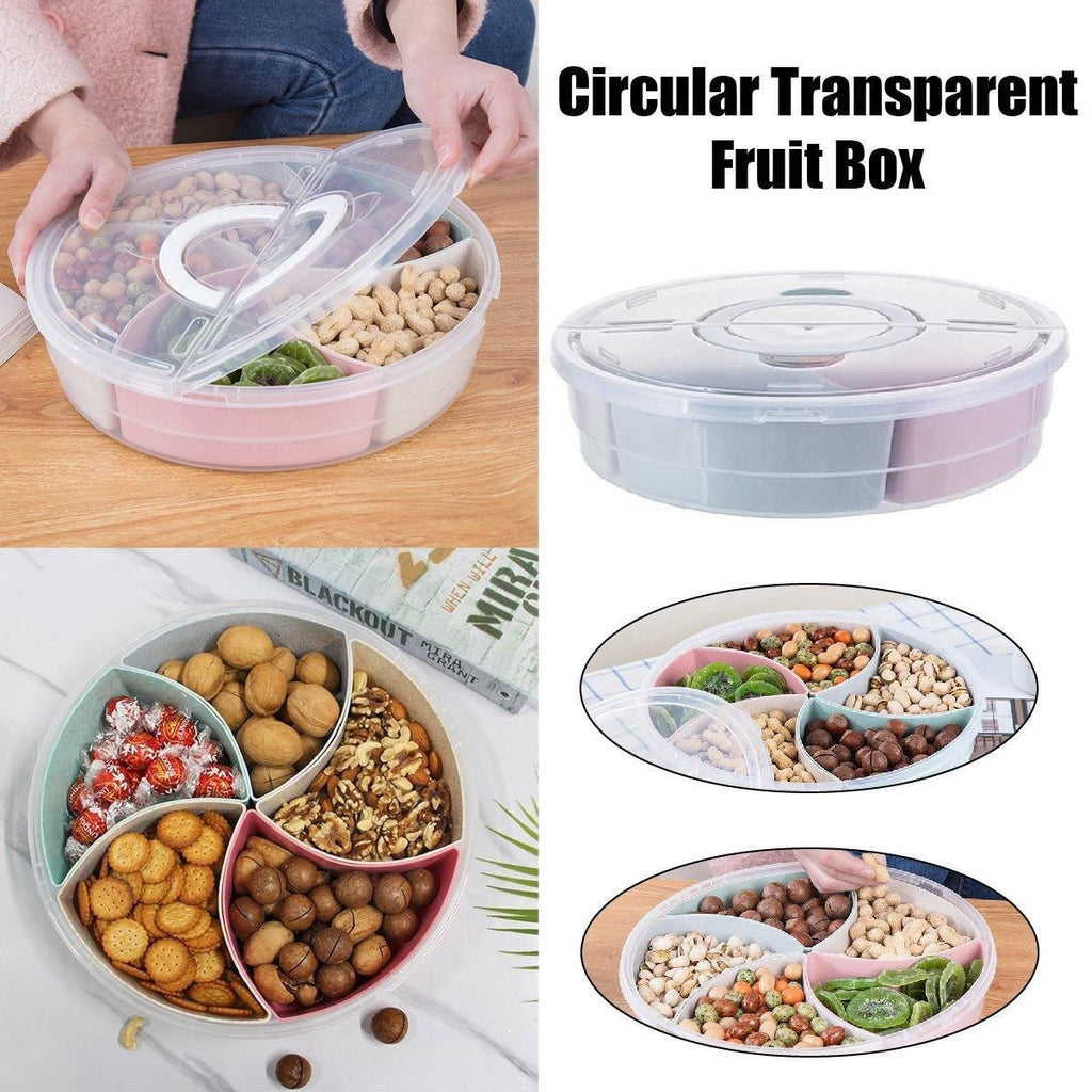 Clear Round Snack and Fruit Tray with Lid, 5 Compartments, 31 cm
