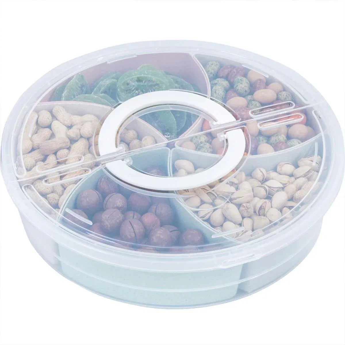 Clear Round Snack and Fruit Tray with Lid, 5 Compartments, 31 cm