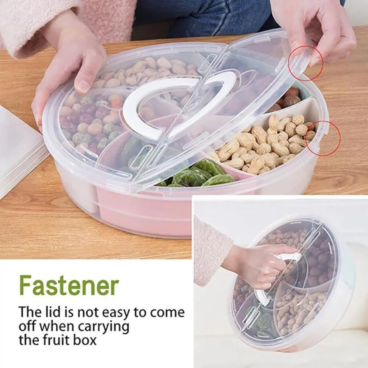 Clear Round Snack and Fruit Tray with Lid, 5 Compartments, 31 cm
