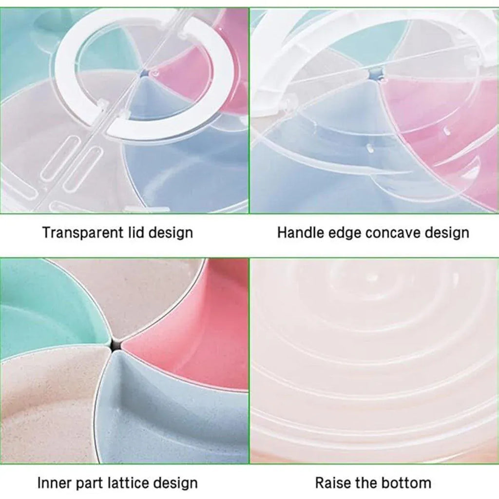 Clear Round Snack and Fruit Tray with Lid, 5 Compartments, 31 cm