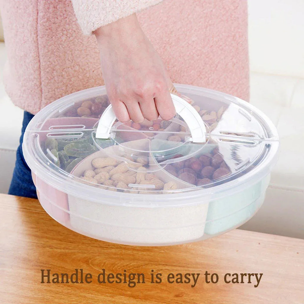 Clear Round Snack and Fruit Tray with Lid, 5 Compartments, 31 cm