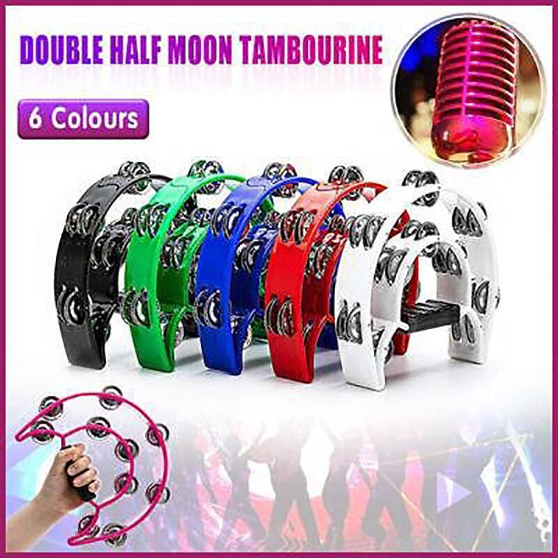 Double Half Moon Handheld Tambourine, 23 x 20 cm