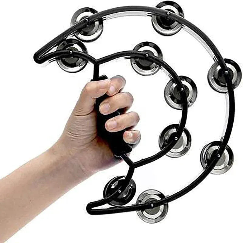 Double Half Moon Handheld Tambourine, 23 x 20 cm