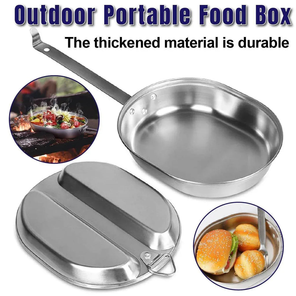 Portable Outdoor Stainless Steel Lunch Box Long Handle Oval