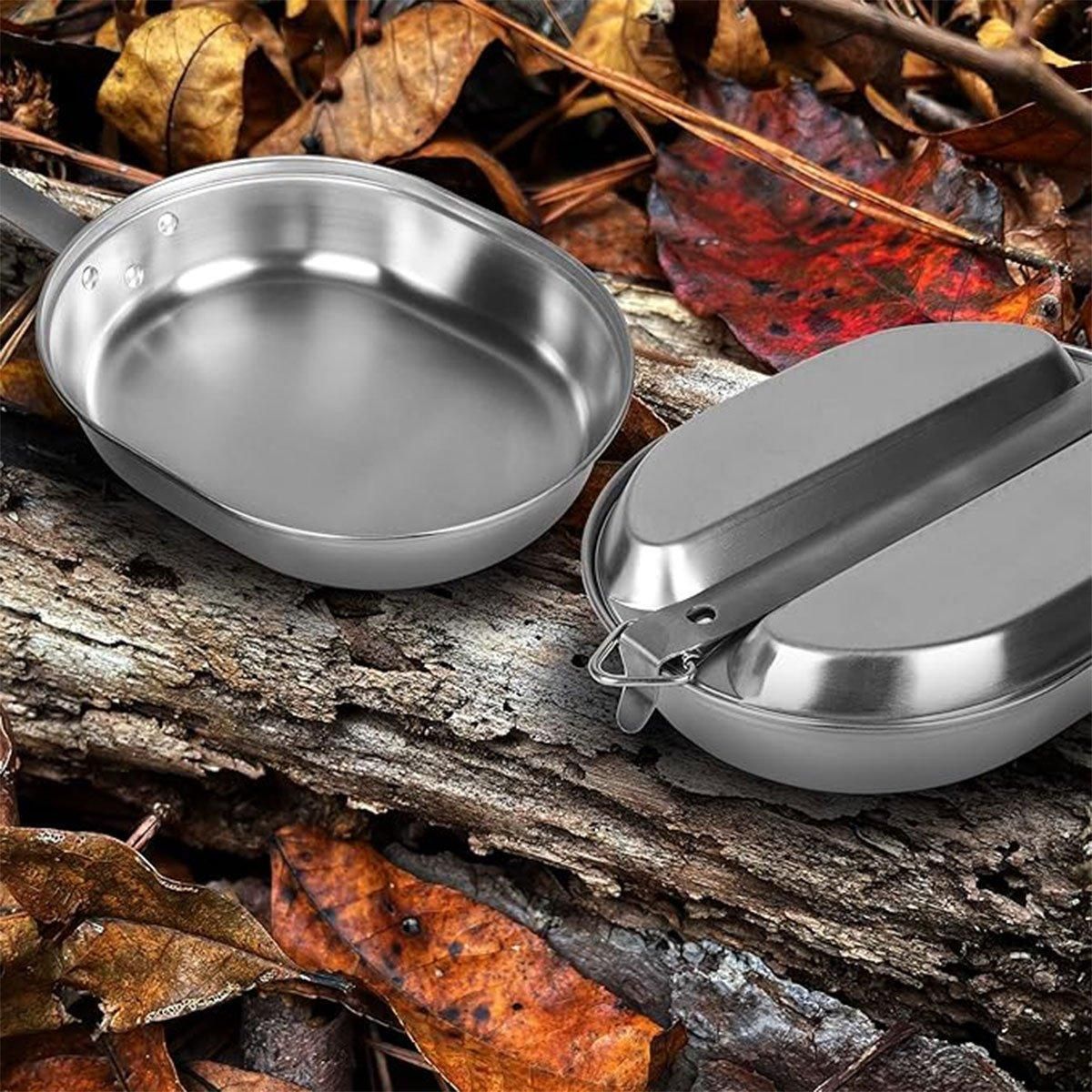 Portable Outdoor Stainless Steel Lunch Box Long Handle Oval