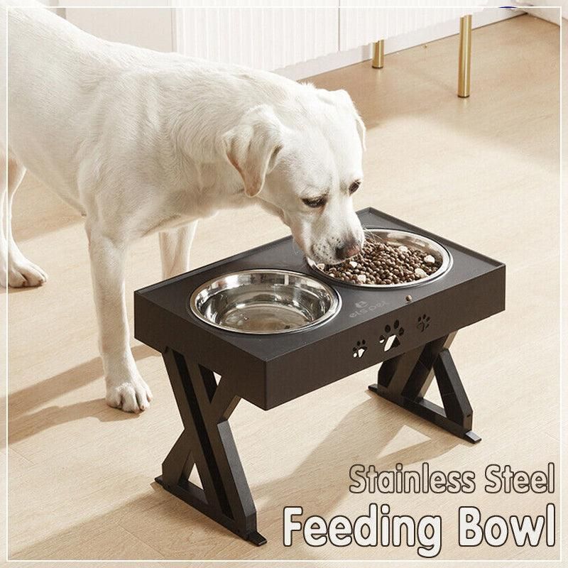 Elevated Pet Feeder Food Water Double Bowl Adjustable Height Raised