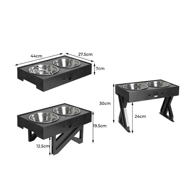Elevated Pet Feeder Food Water Double Bowl Adjustable Height Raised