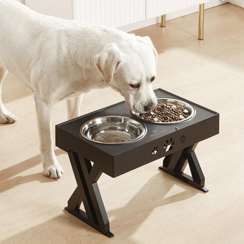 Elevated Pet Feeder Food Water Double Bowl Adjustable Height Raised