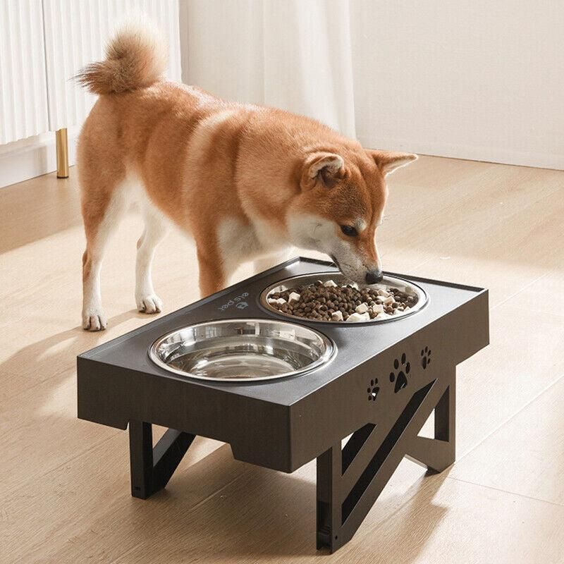 Elevated Pet Feeder Food Water Double Bowl Adjustable Height Raised