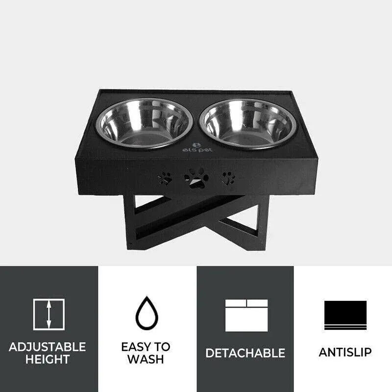 Elevated Pet Feeder Food Water Double Bowl Adjustable Height Raised