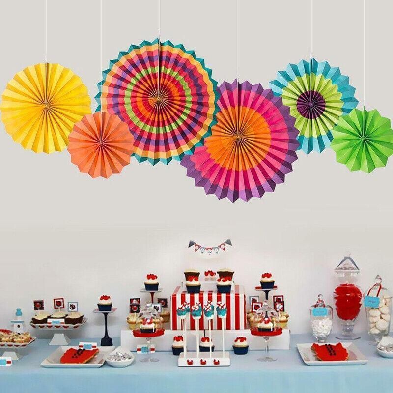 Hanging Paper Fan Decorations, 6 Pack
