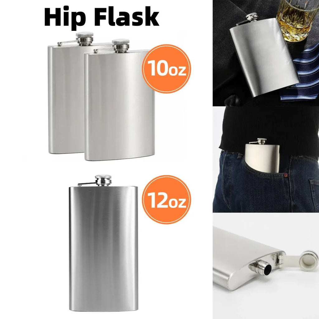 Stainless Steel Hip Flask with Screw Cap, 12 oz