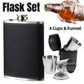 PU Leather Stainless Steel Hip Flask Set with 4 Cups, 8 oz