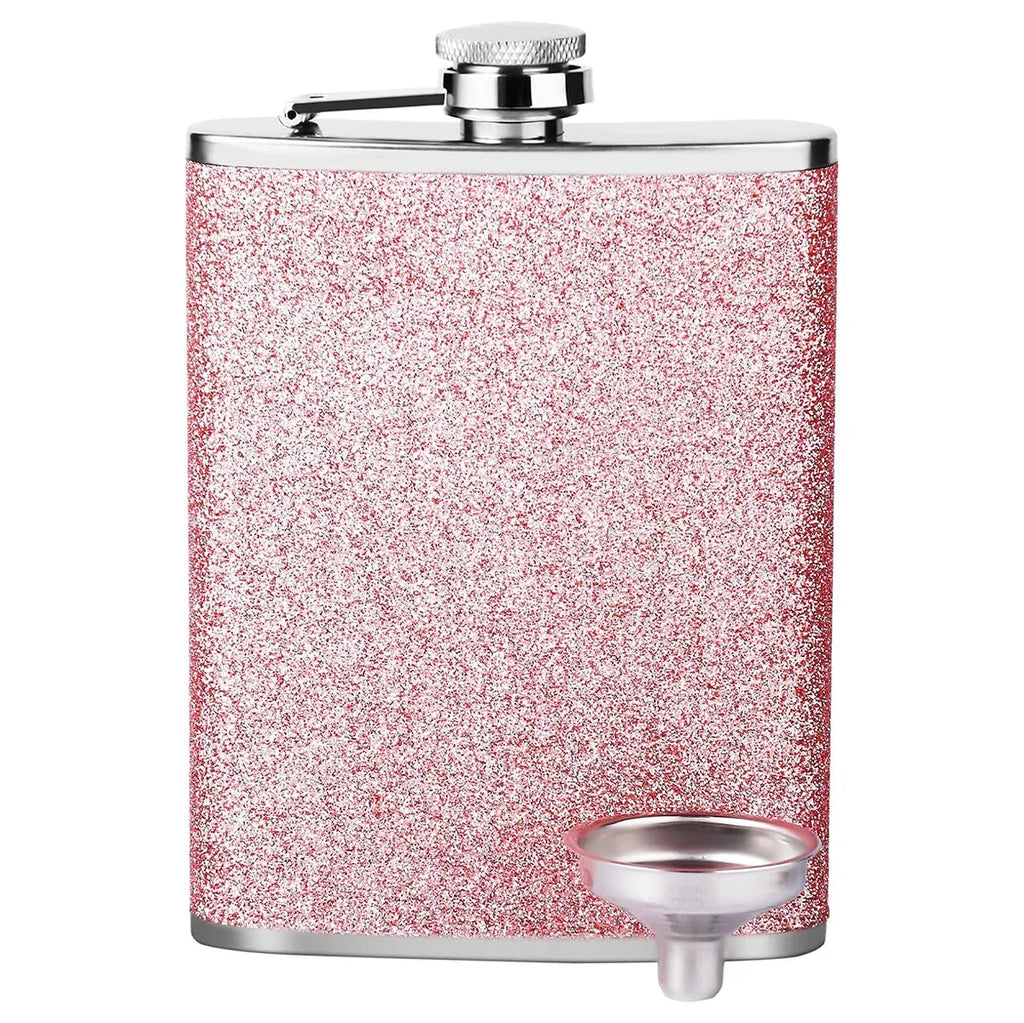 Glitter Pink Stainless Steel Hip Flask, 8 oz