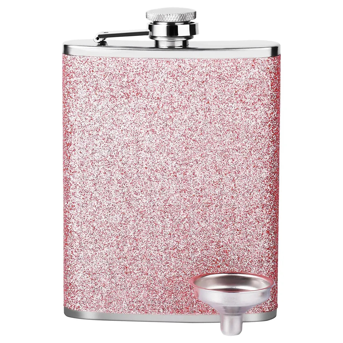 Glitter Pink Stainless Steel Hip Flask, 8 oz