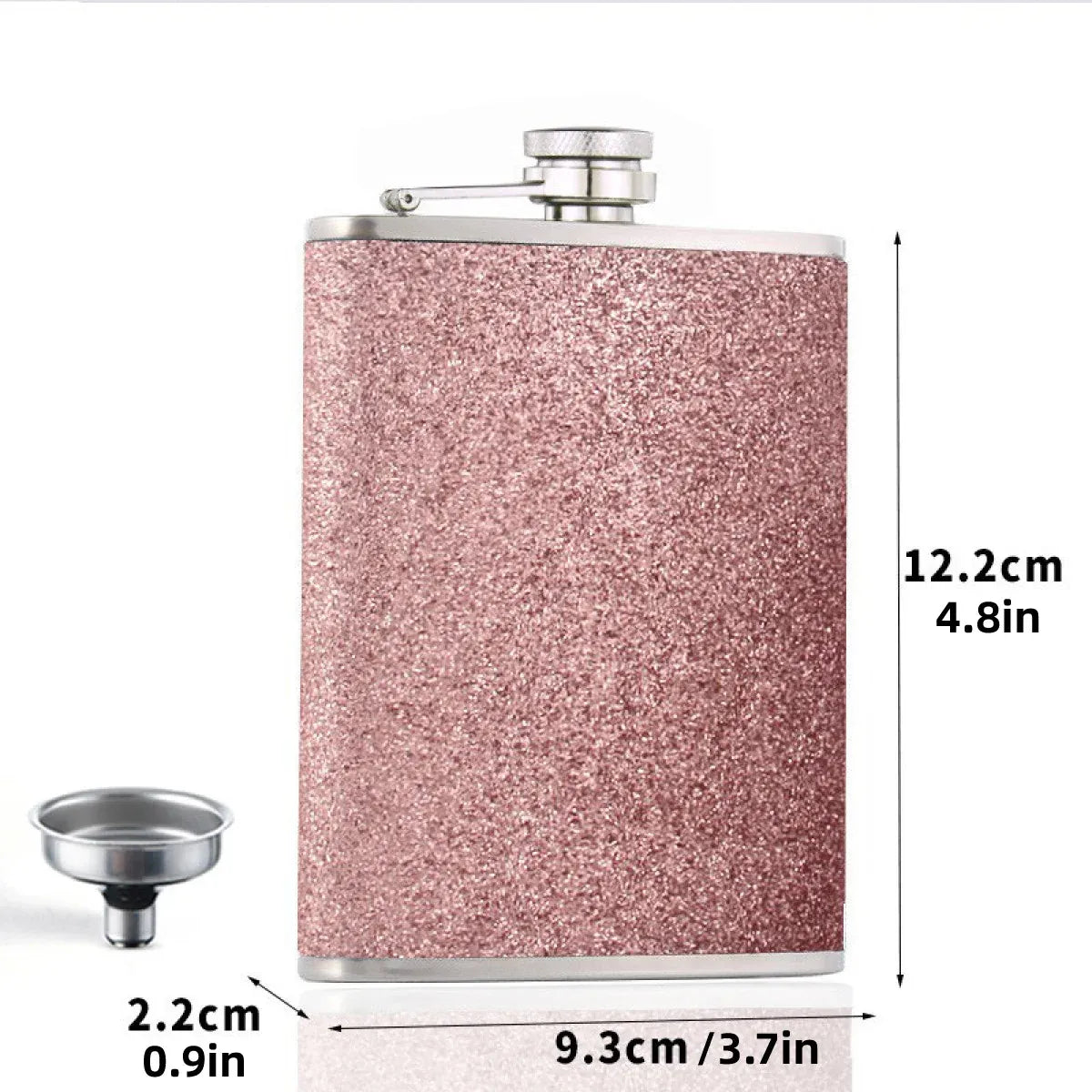 Glitter Pink Stainless Steel Hip Flask, 8 oz