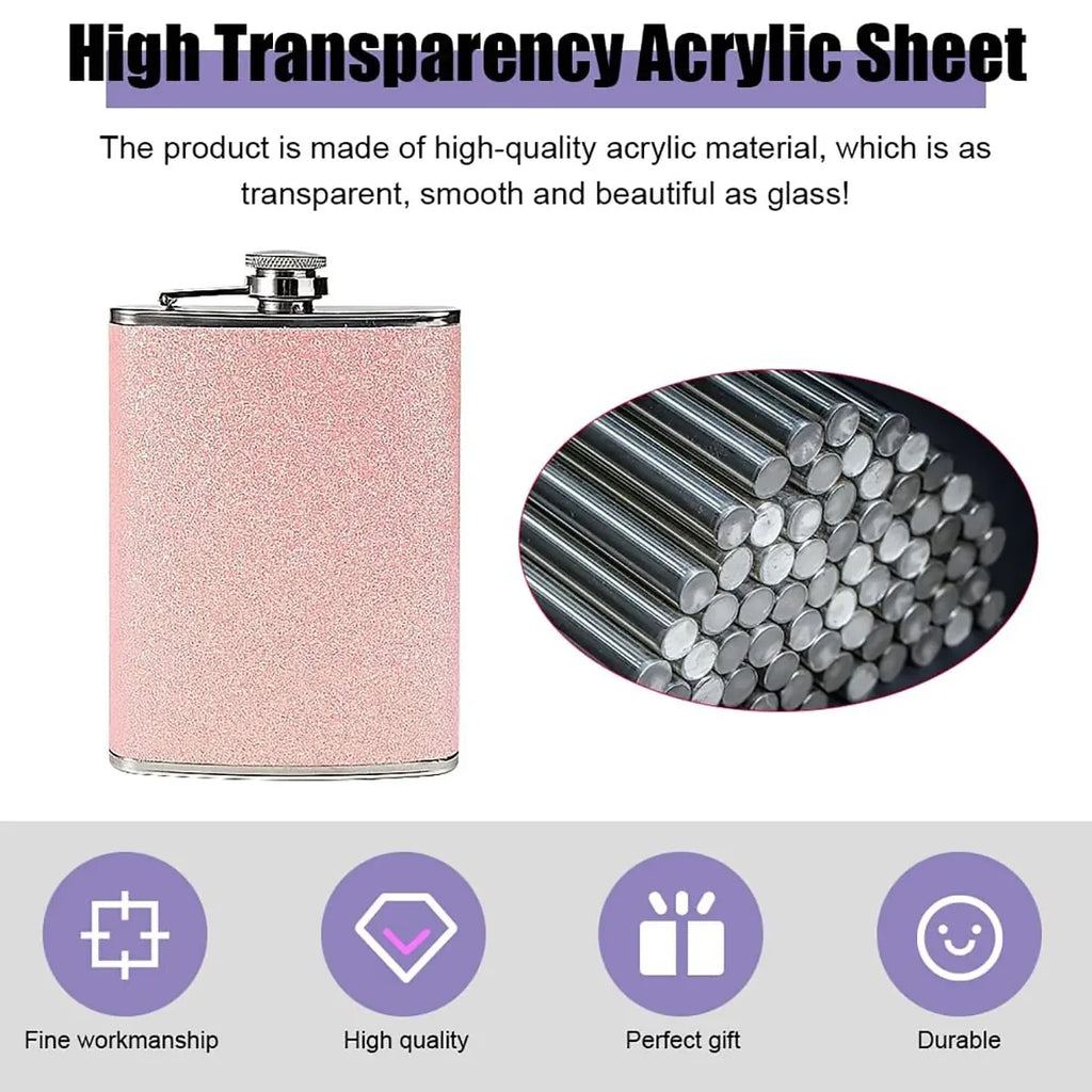 Glitter Pink Stainless Steel Hip Flask, 8 oz