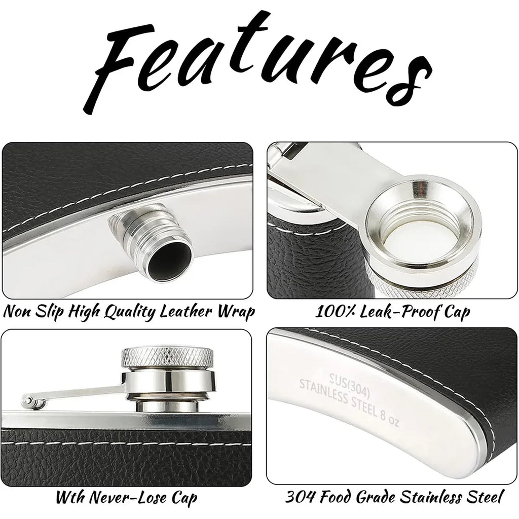 Stainless Steel Hip Flask Set with Shot Cups, Yellow Pattern, 236 ml