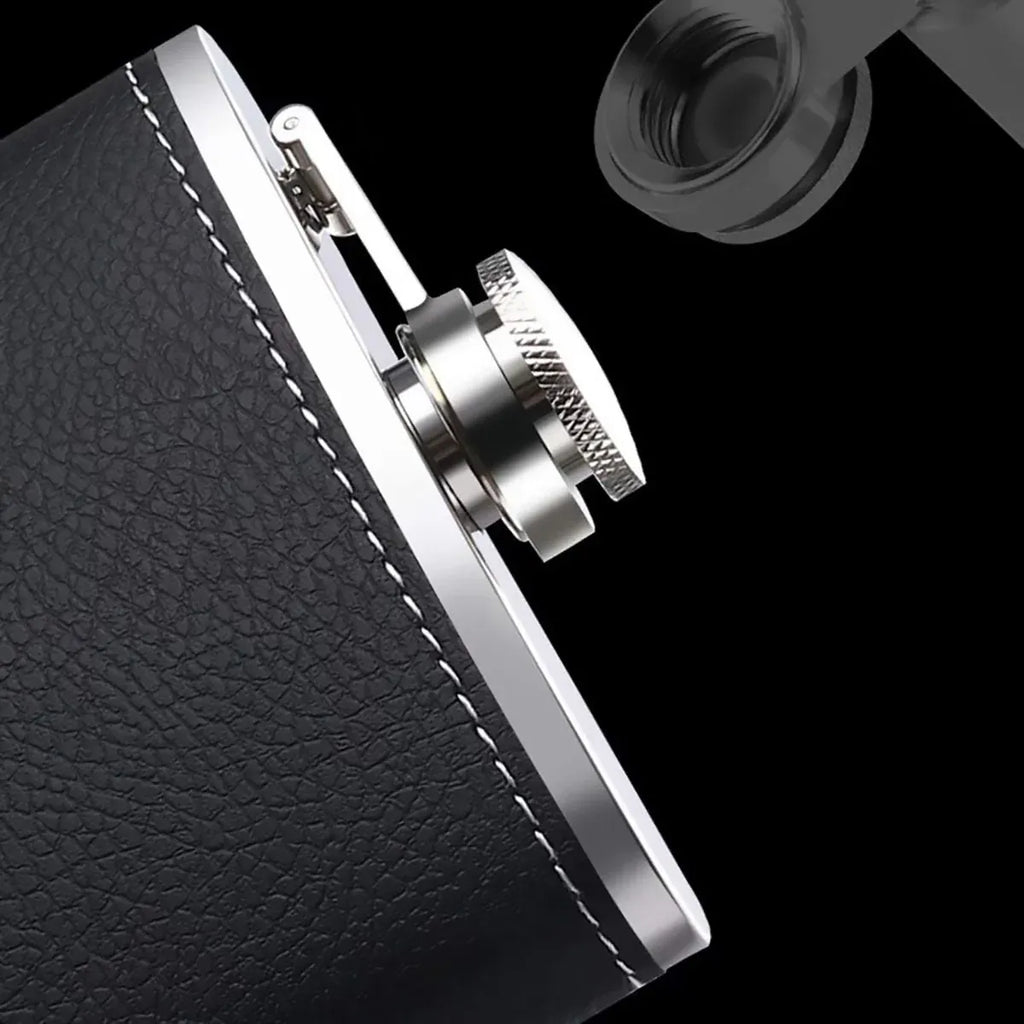 Stainless Steel Hip Flask Set with Shot Cups, Yellow Pattern, 236 ml