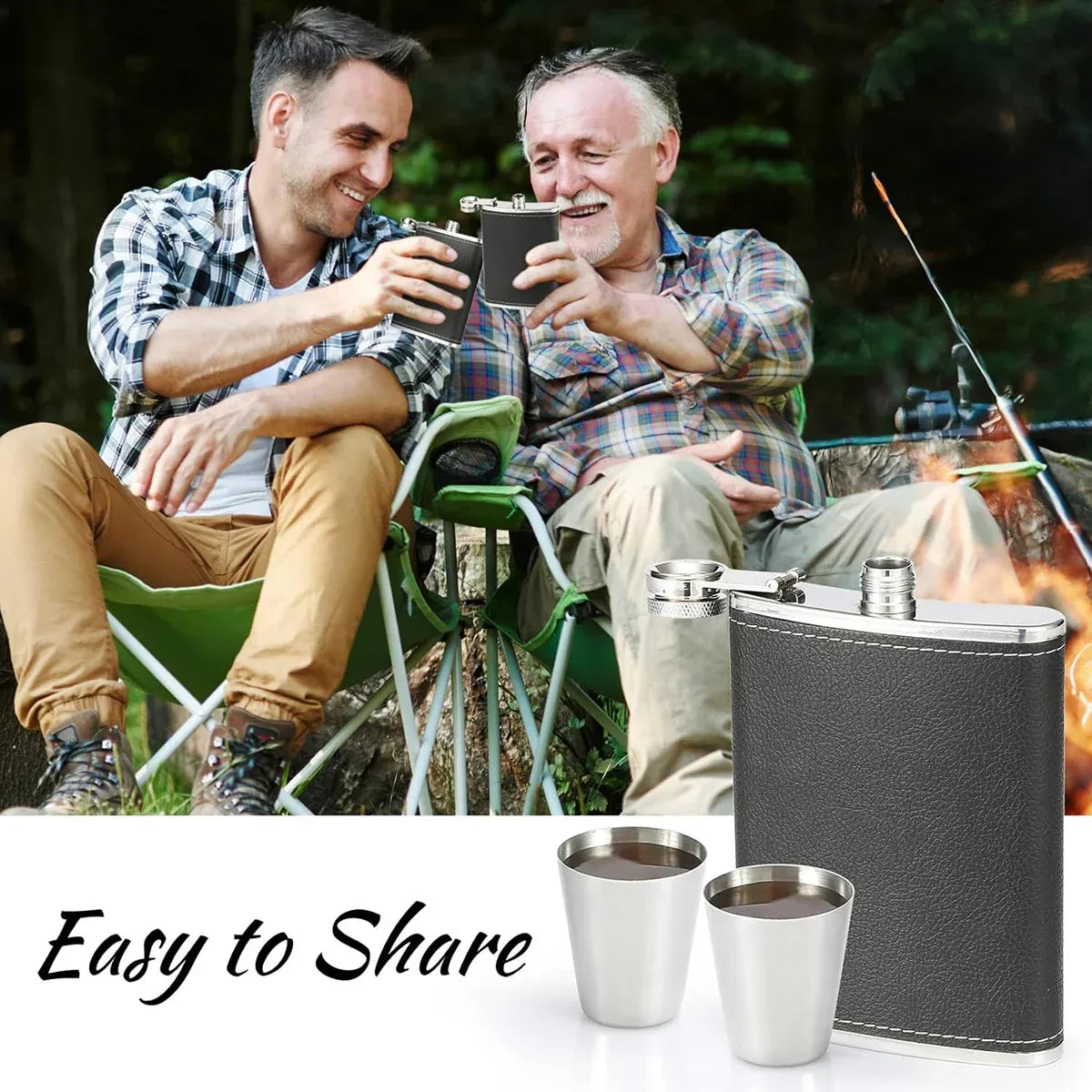Stainless Steel Hip Flask Set with Shot Cups, Yellow Pattern, 236 ml