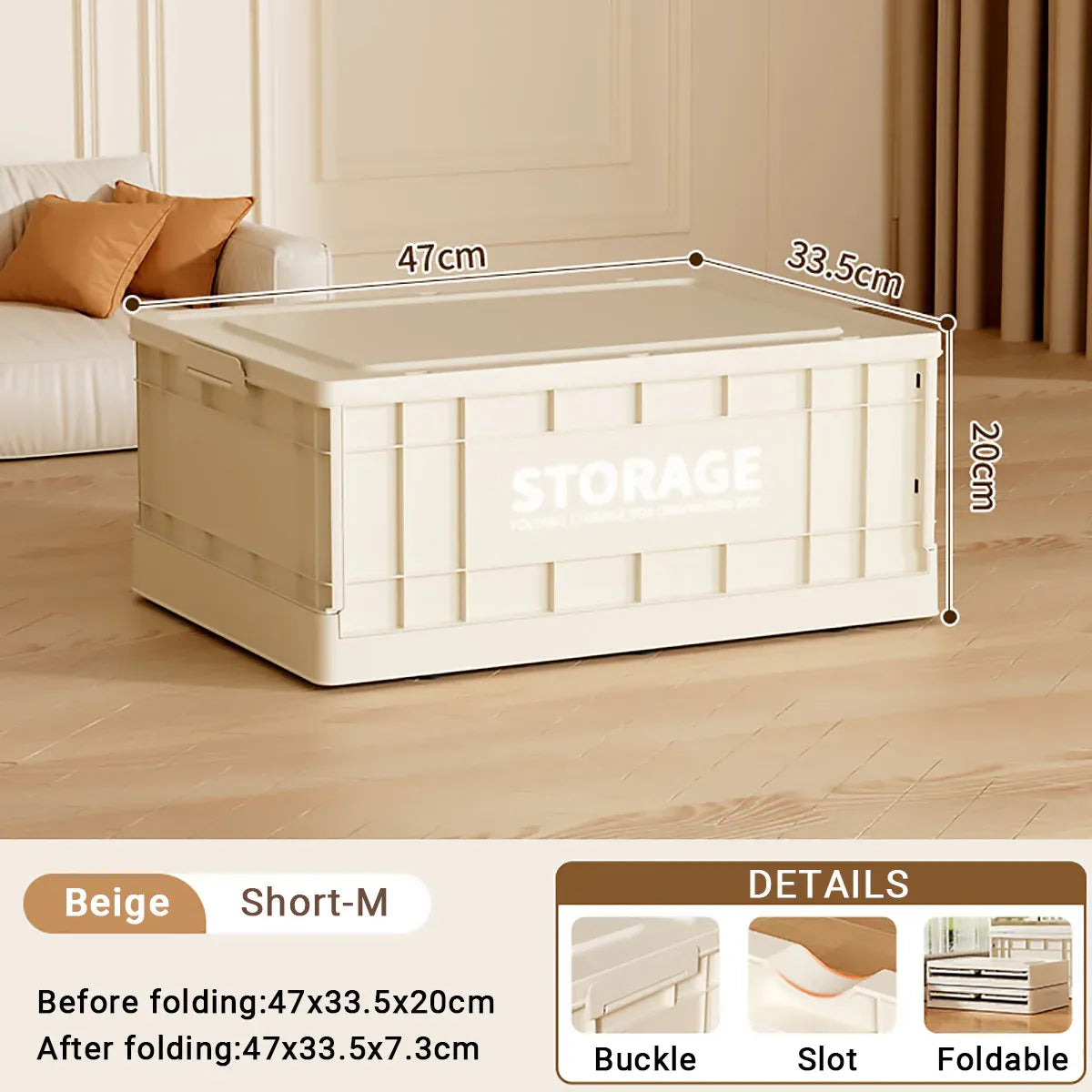 Foldable Plastic Storage Box, Beige