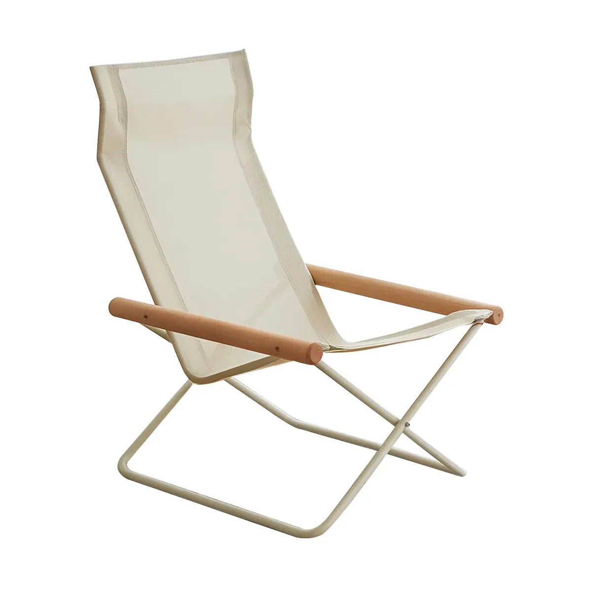 Folding Camping Chair with Solid Wood Armrests Carbon Steel Frame