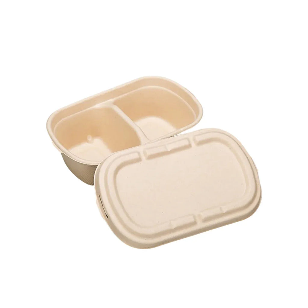 Two-Compartment Pulp Meal Boxes with Lids, 50 Pack