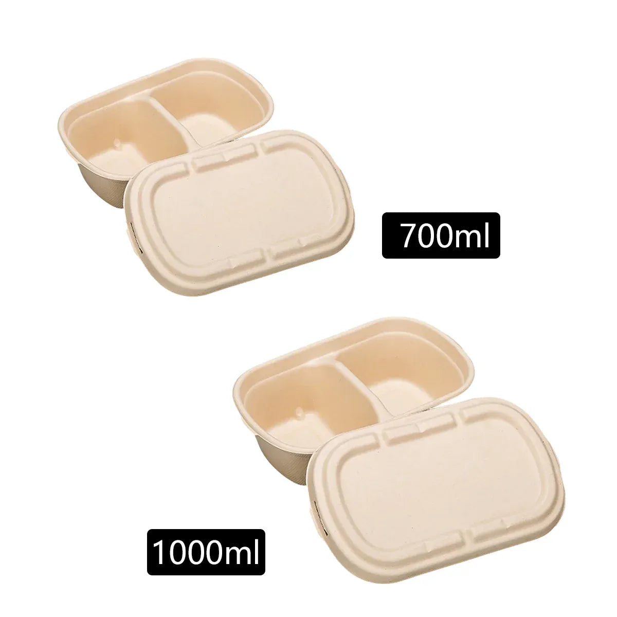 Two-Compartment Pulp Meal Boxes with Lids, 50 Pack