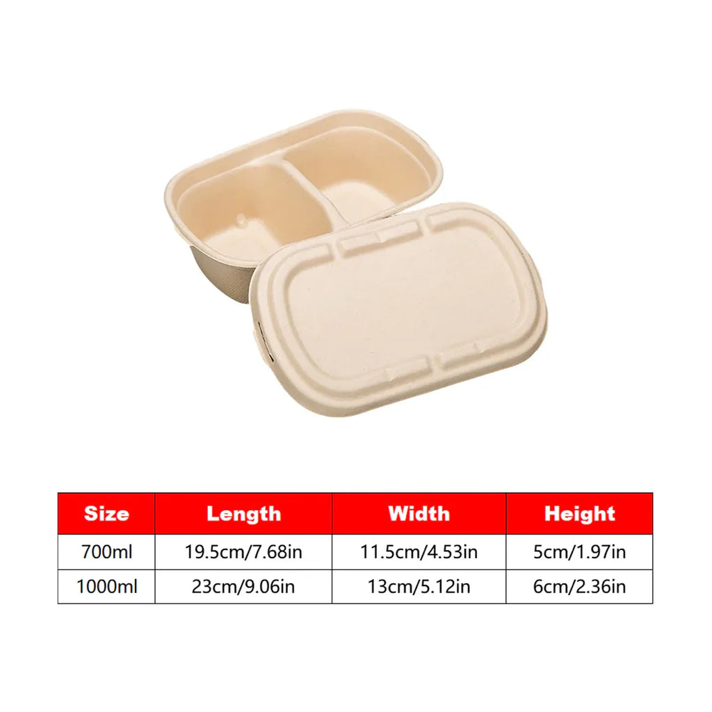 Two-Compartment Pulp Meal Boxes with Lids, 50 Pack