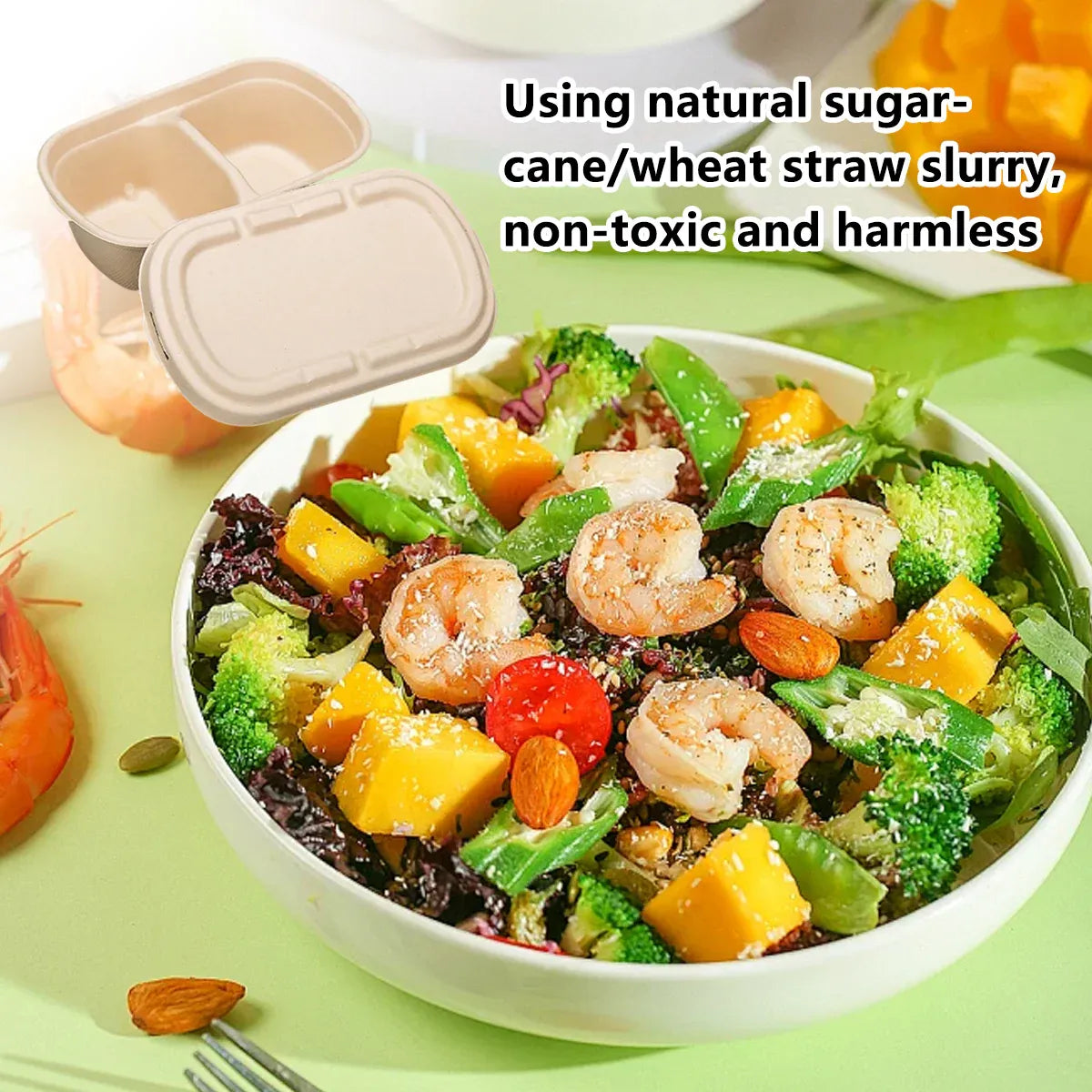 Two-Compartment Pulp Meal Boxes with Lids, 50 Pack