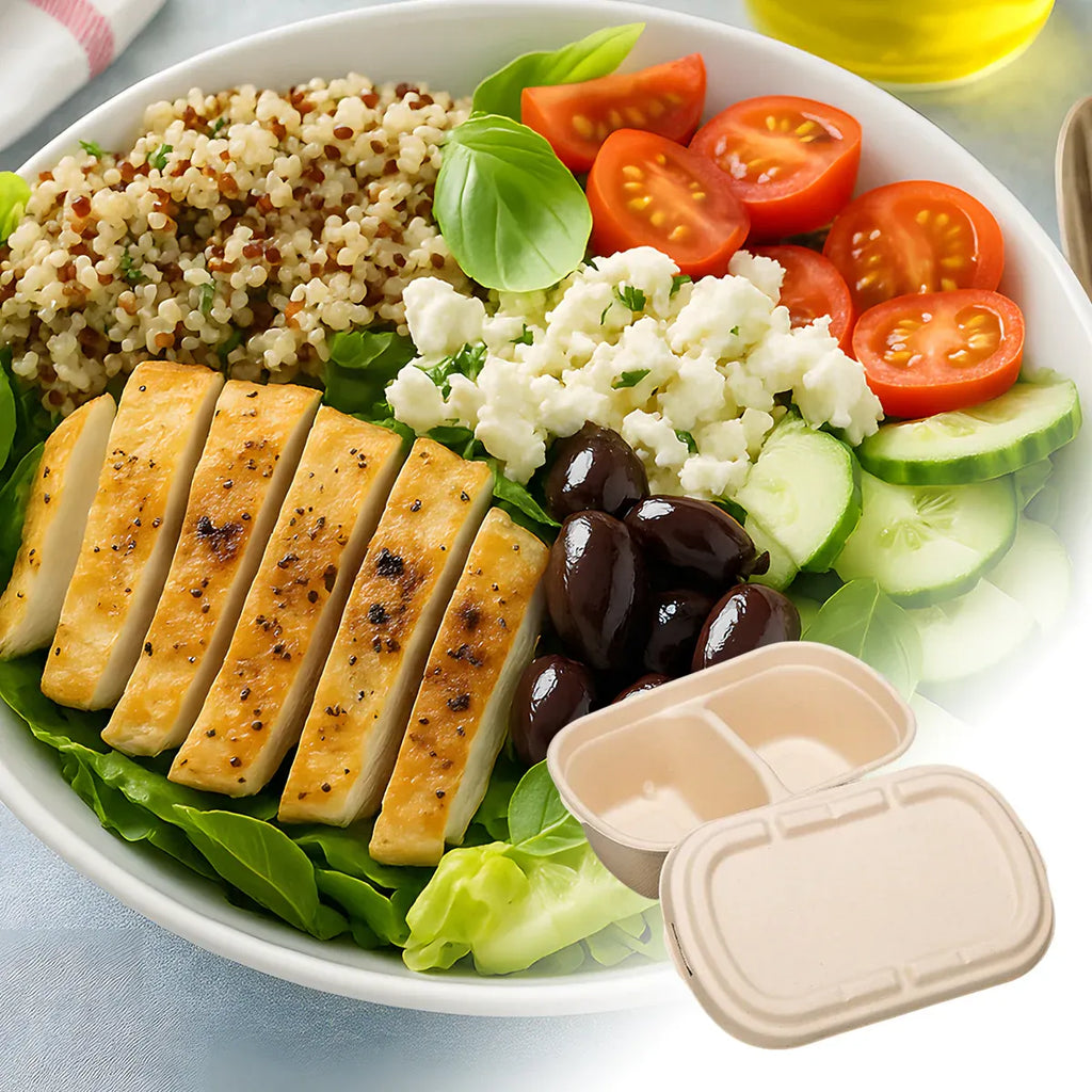 Two-Compartment Pulp Meal Boxes with Lids, 50 Pack