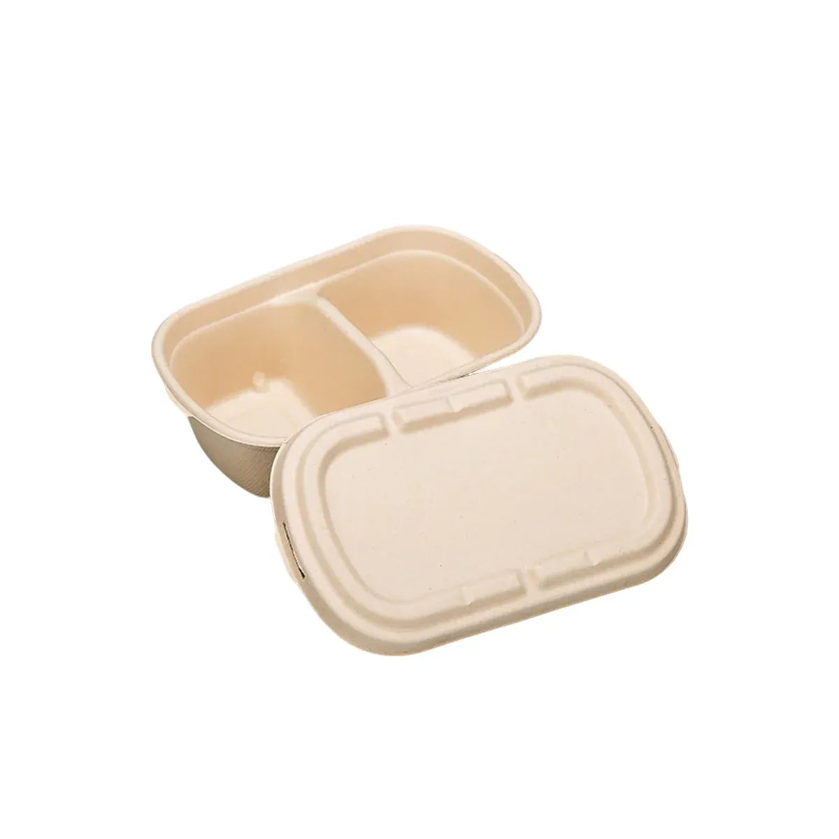 Two-Compartment Pulp Meal Boxes with Lids, 50 Pack, 700 ml