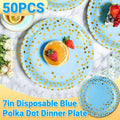 Blue and Gold Polka Dot Paper Dessert Plates, 17.8 cm, 50 Pack