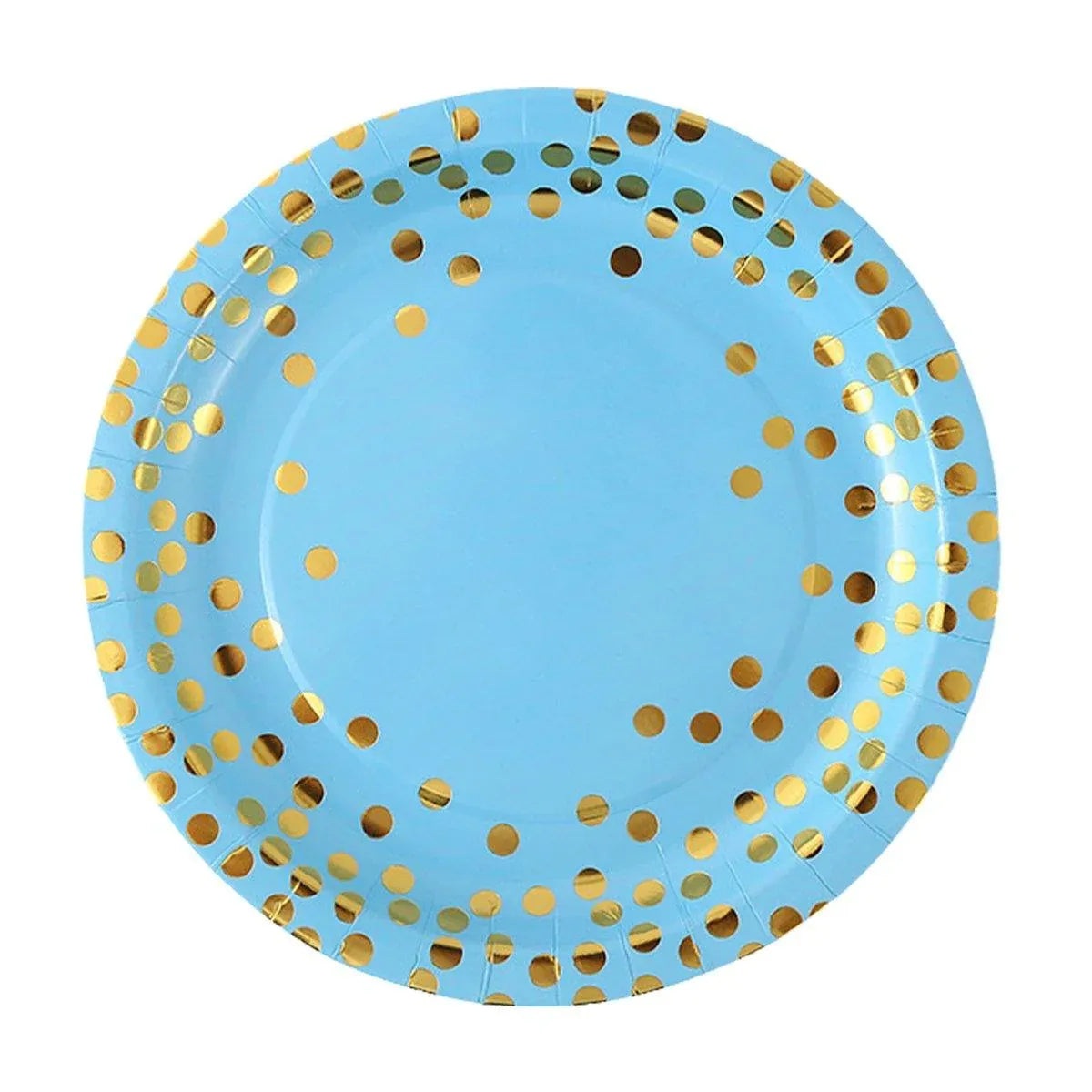 Blue and Gold Polka Dot Paper Dessert Plates, 17.8 cm, 50 Pack