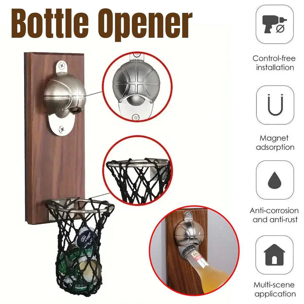 Magnetic Wooden Beer Bottle Opener Football Basketball Wine Opener