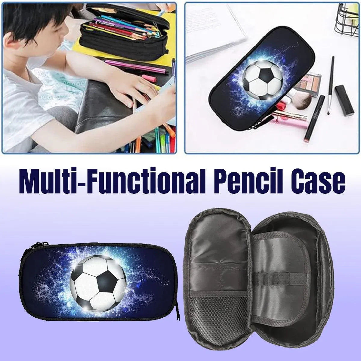 Football Pattern Oxford Fabric Pencil Case, 20 x 10 x 5 cm