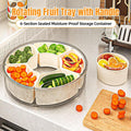 Six Compartment Rotary Fruit Plate Portable Round Snack Box with Lid