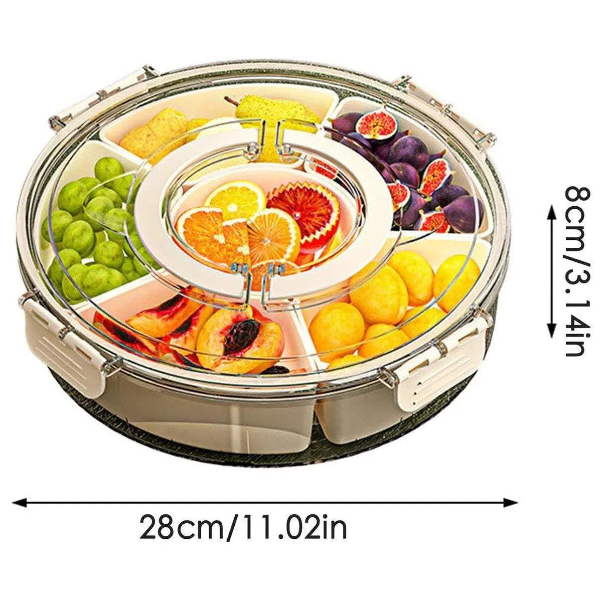 Six Compartment Rotary Fruit Plate Portable Round Snack Box with Lid