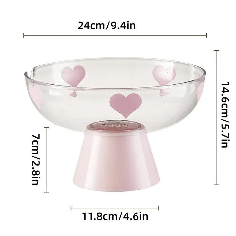 Clear Pedestal Fruit and Snack Bowl with Heart Pattern